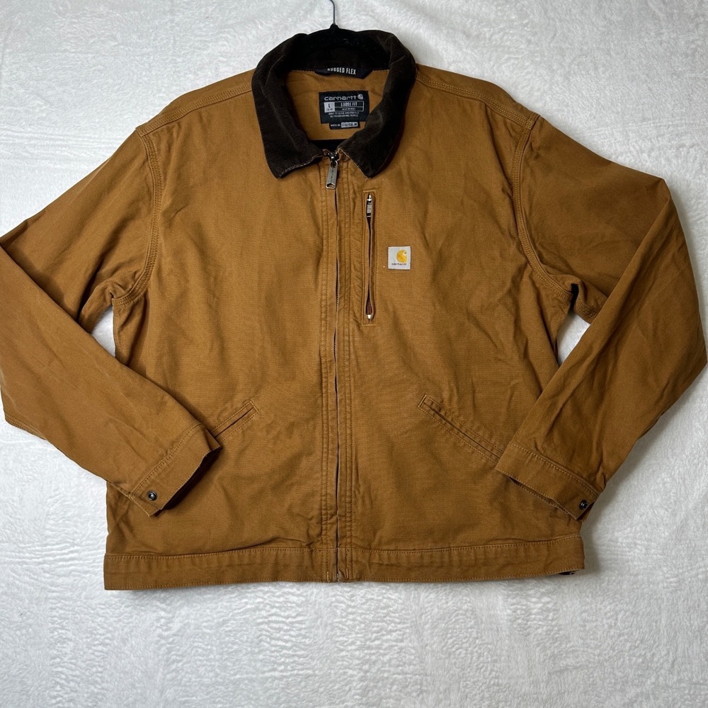 Carhartt Rugged Flex Jacket Women L Brown OJ6208-W Canvas Corduroy Collar